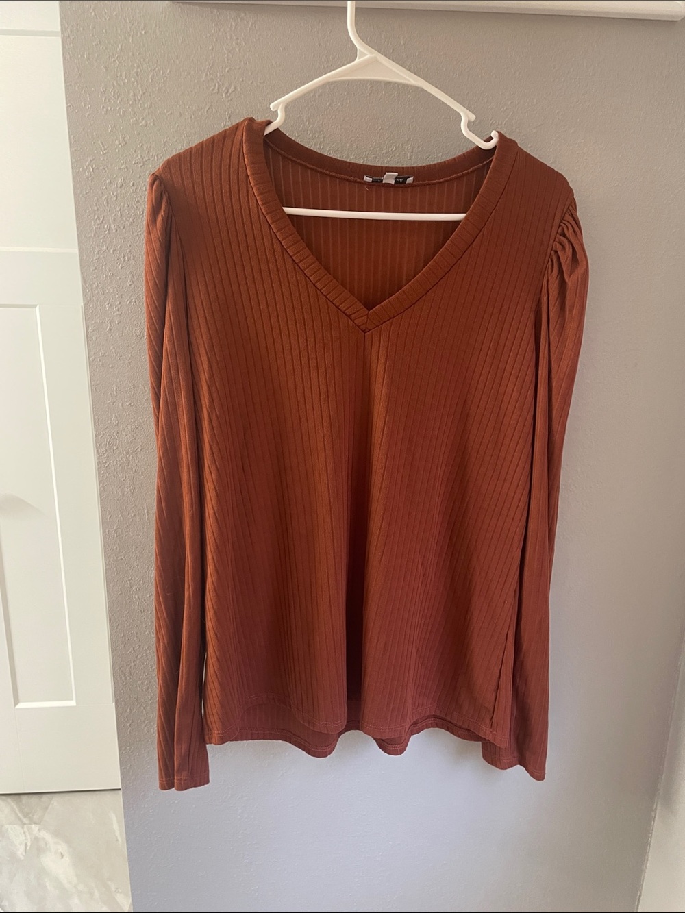 white birch Rust Ribbed V-Neck Long Sleeve Tee